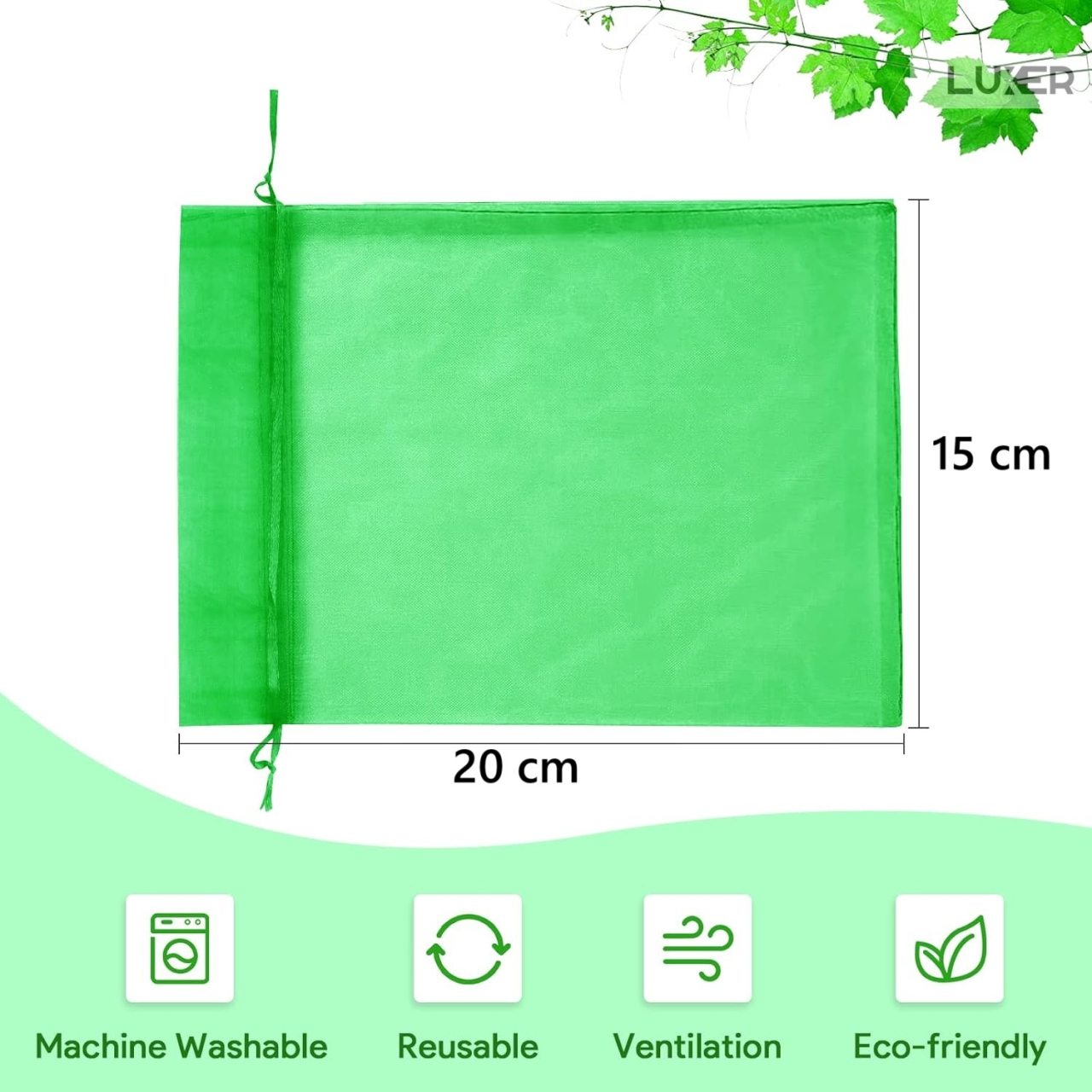 Set 20 pungi protectie fructe si legume Luxer 15x20 cm verde [9]