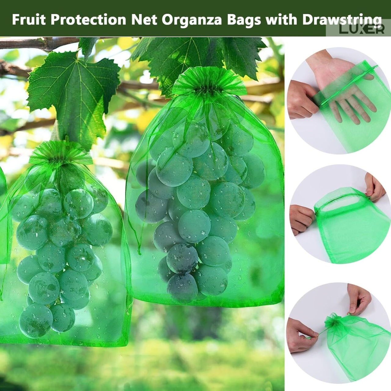 Set 20 pungi protectie fructe si legume Luxer 15x20 cm verde [4]