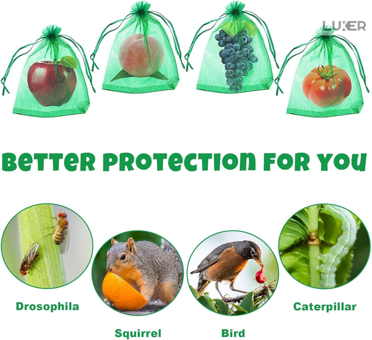 Set 20 pungi protectie fructe si legume Luxer 15x20 cm verde [3]