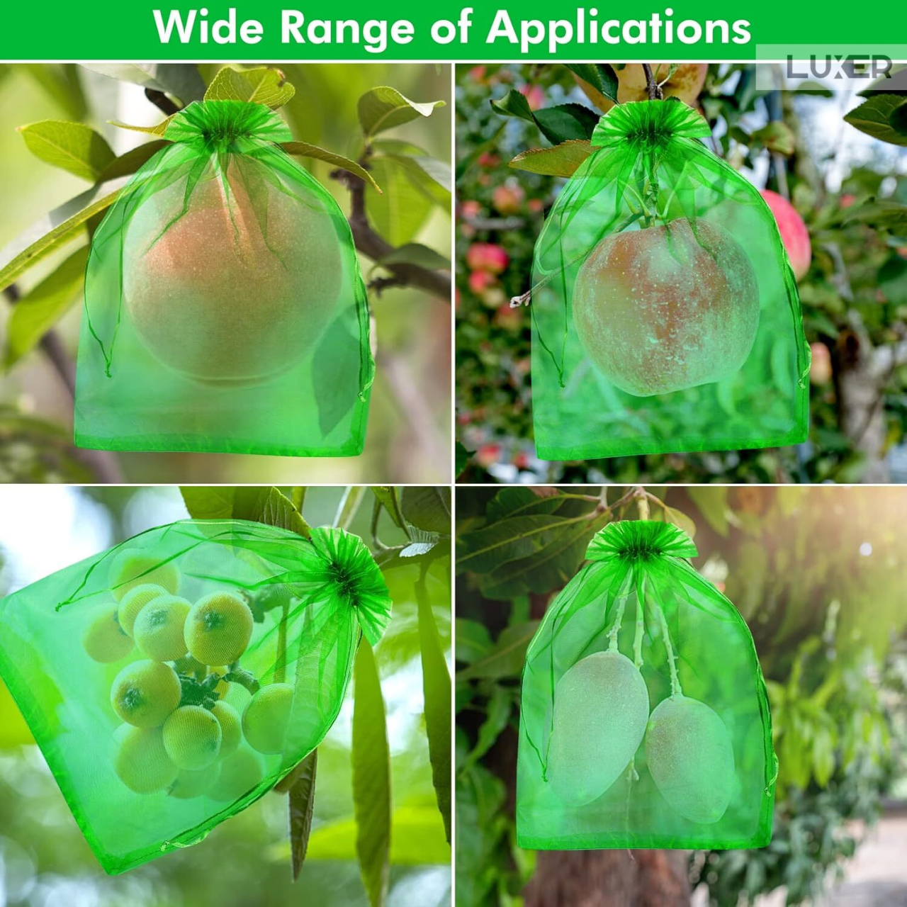 Set 20 pungi protectie fructe si legume Luxer 15x20 cm verde [8]