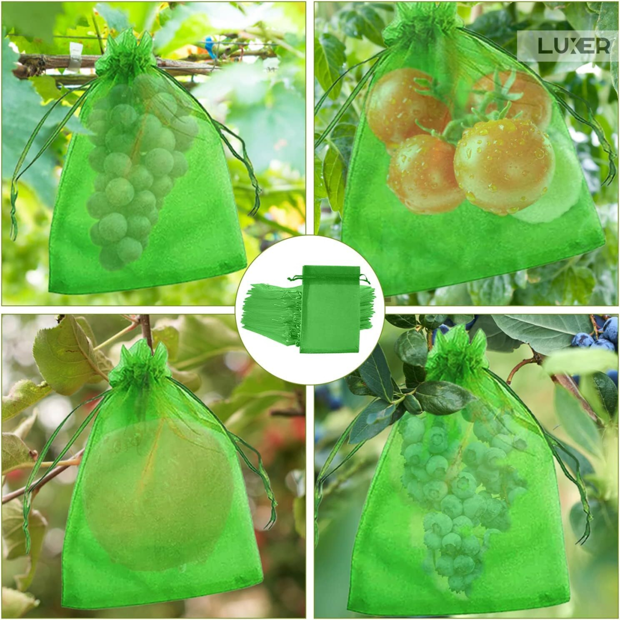 Set 20 pungi protectie fructe si legume Luxer 15x20 cm verde [7]