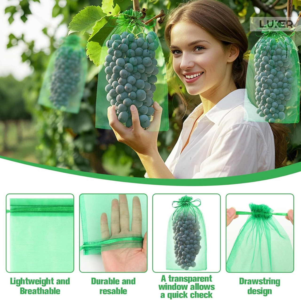 Set 20 pungi protectie fructe si legume Luxer 17x23 cm verde [3]