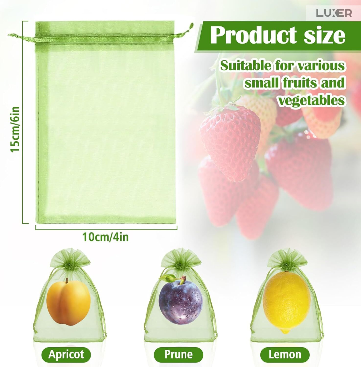 Set 20 pungi protectie fructe si legume Luxer 10x15 cm verde [8]