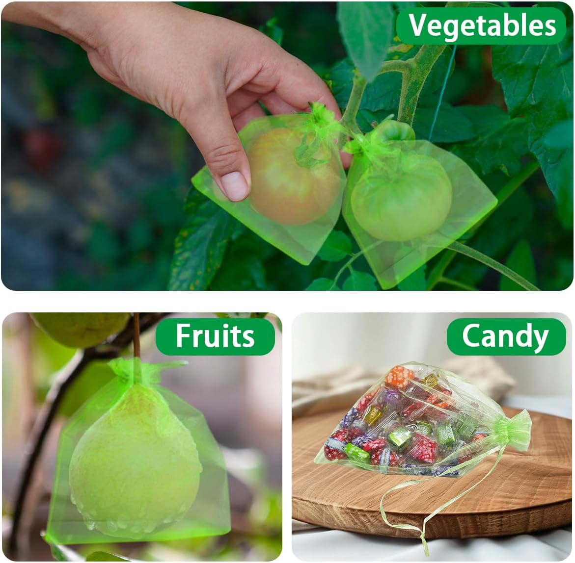 Set 20 pungi protectie fructe si legume Luxer 10x15 cm verde [4]