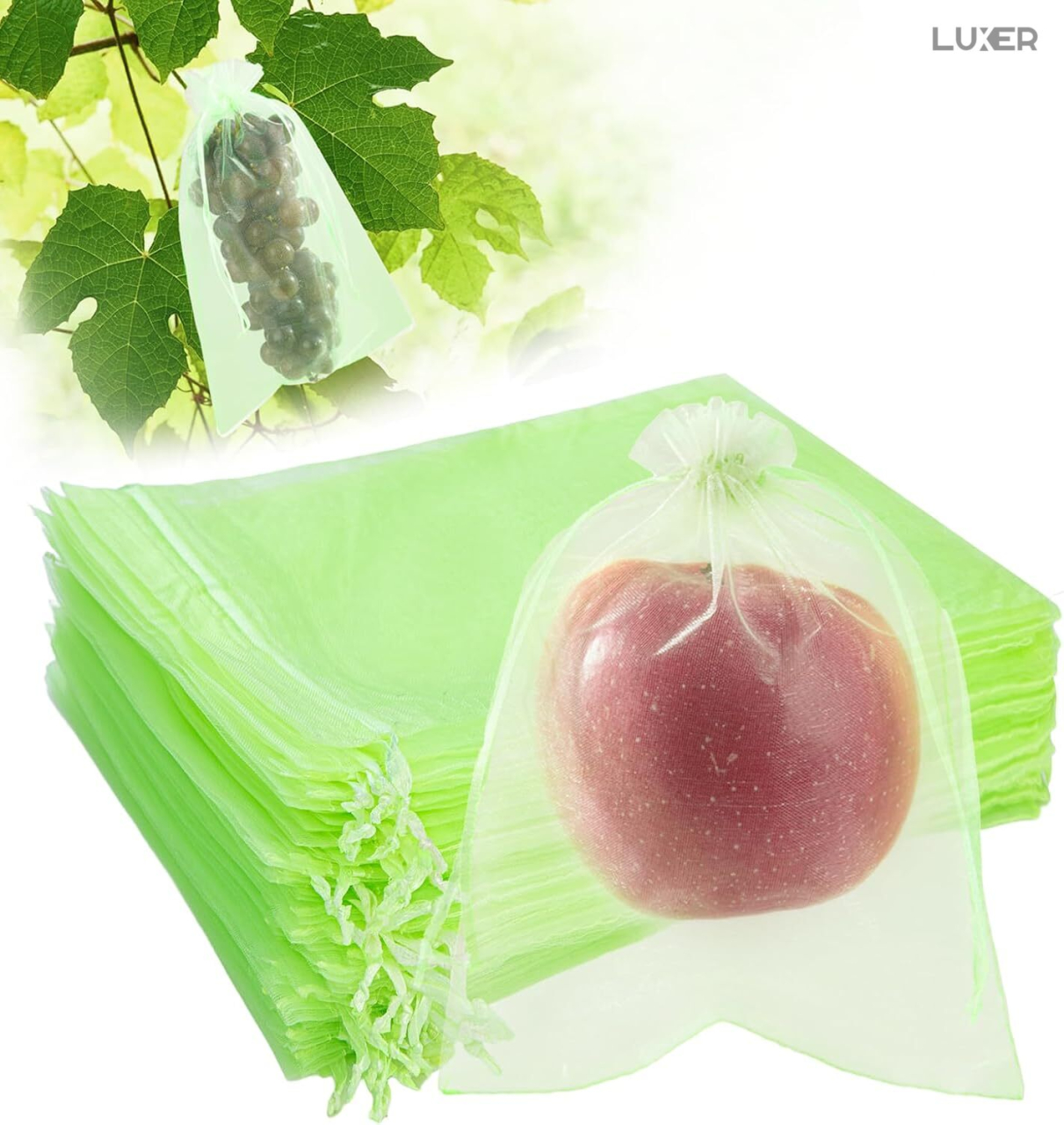 Set 20 pungi protectie fructe si legume Luxer 10x15 cm verde [3]