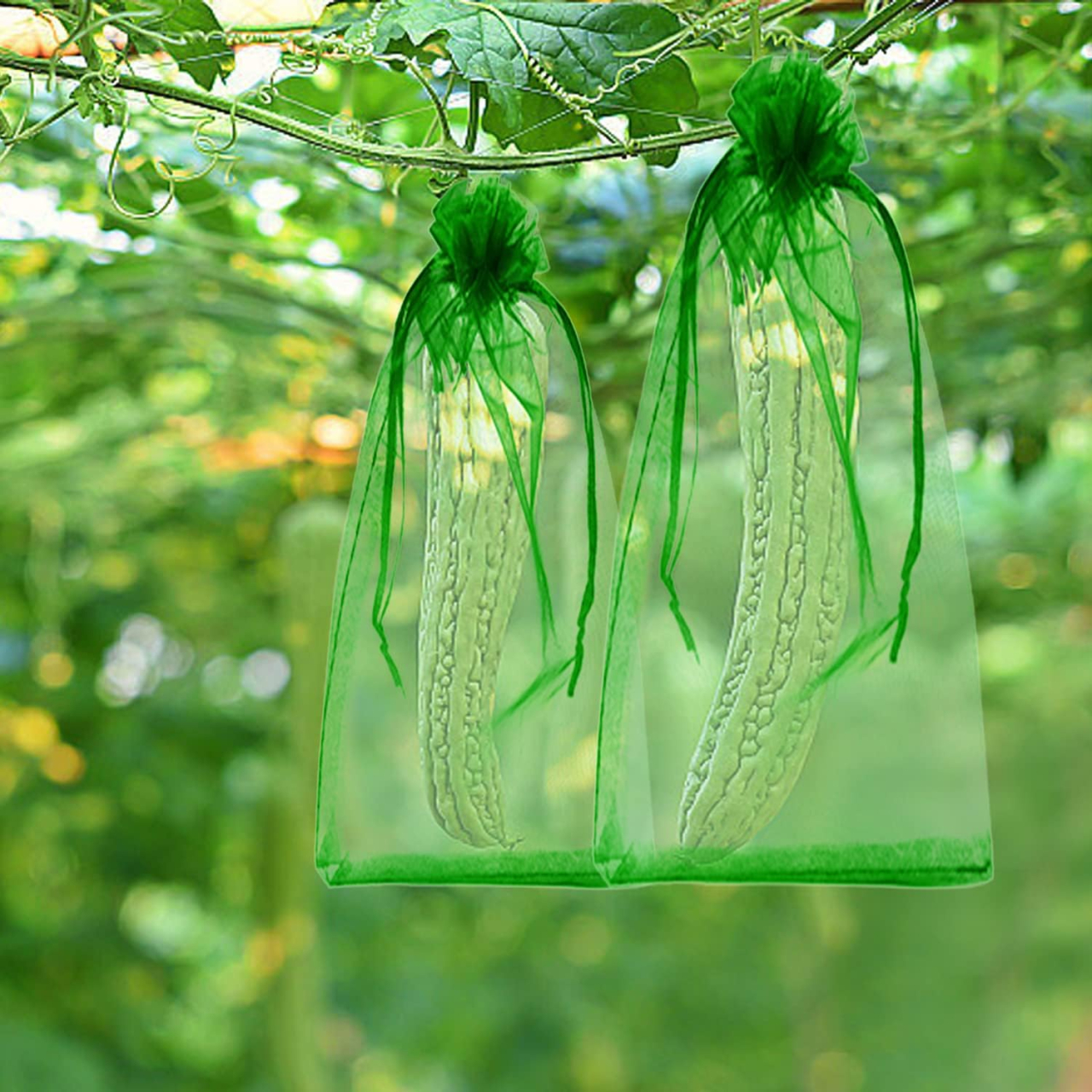 Set 20 pungi de protecție pentru fructe și legume Luxer, cu snur reglabil, anti-insecte, păsări și rozătoare, dimensiuni 25x35 cm, verde, reutilizabile și respirabile. [1]