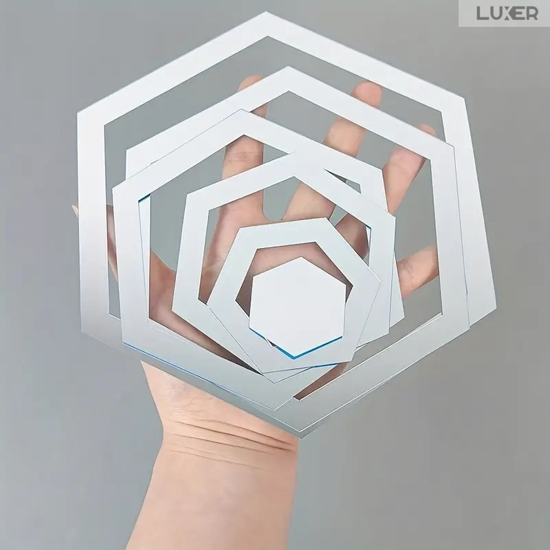 Set 24 Oglinzi Acrilice Autoadezive Pentru Decorarea Peretilor Luxer, Model Rama Hexagonala, Oglinda Decorativa Perete/Mobila pentru Hol Living Baie, Silver [13]