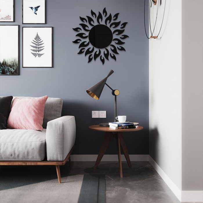 Set 27 oglinzi acrilice decorative Luxer, Model Soare cu 26 raze, Auriu, Argintiu, Negru 50x50 cm oglinda perete hol dedeman jysk mare ikea rotunda dormitor decorativa emag ieftina pentru living autoadeziva de lipit rezistenta la socuri din acril luxer [2]