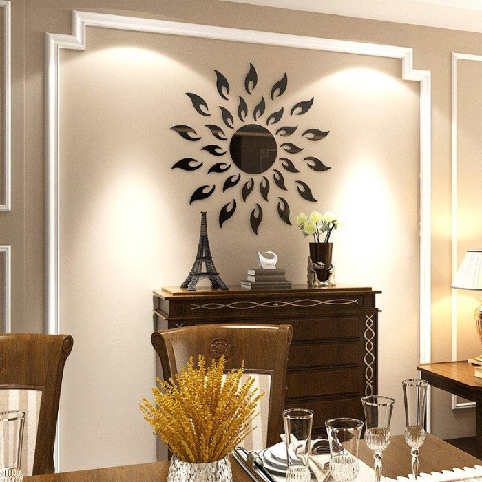 Set 27 oglinzi acrilice decorative Luxer, Model Soare cu 26 raze, Auriu, Argintiu, Negru 50x50 cm oglinda perete hol dedeman jysk mare ikea rotunda dormitor decorativa emag ieftina pentru living autoadeziva de lipit rezistenta la socuri din acril luxer [3]