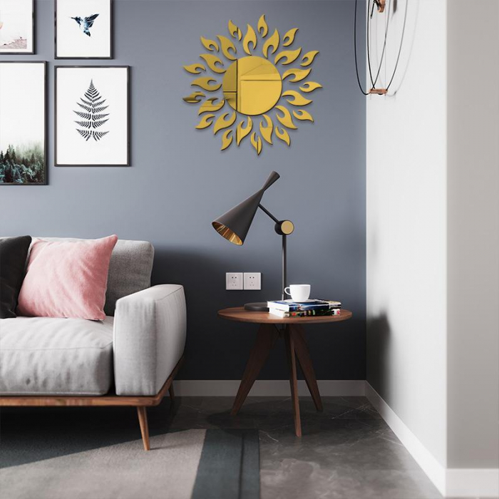 Set 27 oglinzi acrilice decorative Luxer, Model Soare cu 26 raze, Auriu, Argintiu, Negru 50x50 cm oglinda perete hol dedeman jysk mare ikea rotunda dormitor decorativa emag ieftina pentru living autoadeziva de lipit rezistenta la socuri din acril luxer [2]