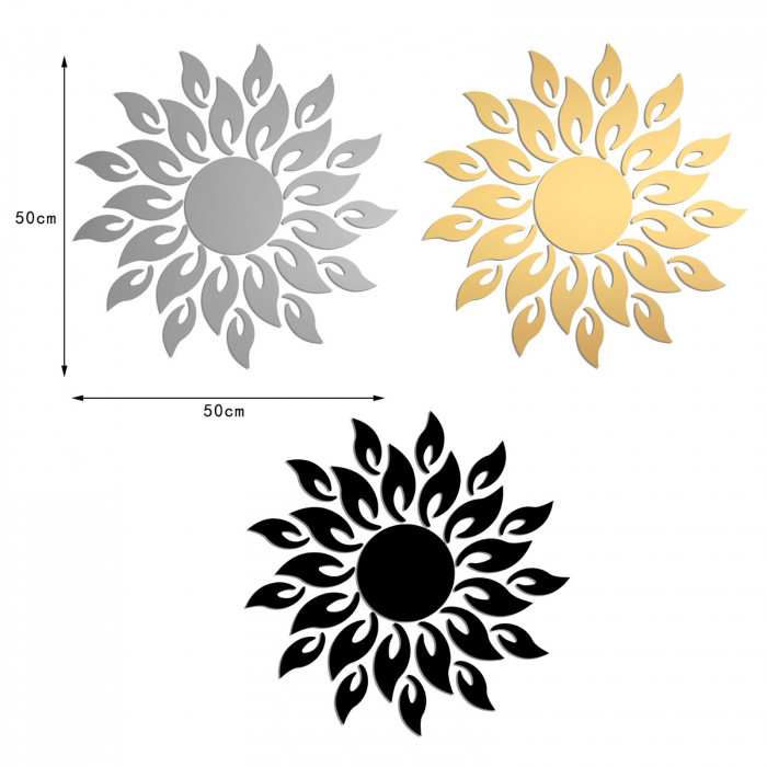 Set 27 oglinzi acrilice decorative Luxer, Model Soare cu 26 raze, Auriu, Argintiu, Negru 50x50 cm oglinda perete hol dedeman jysk mare ikea rotunda dormitor decorativa emag ieftina pentru living autoadeziva de lipit rezistenta la socuri din acril luxer [11]