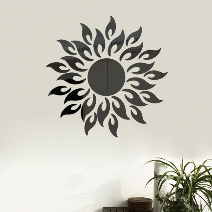 Set 27 oglinzi acrilice decorative Luxer, Model Soare cu 26 raze, Auriu, Argintiu, Negru 50x50 cm oglinda perete hol dedeman jysk mare ikea rotunda dormitor decorativa emag ieftina pentru living autoadeziva de lipit rezistenta la socuri din acril luxer [4]