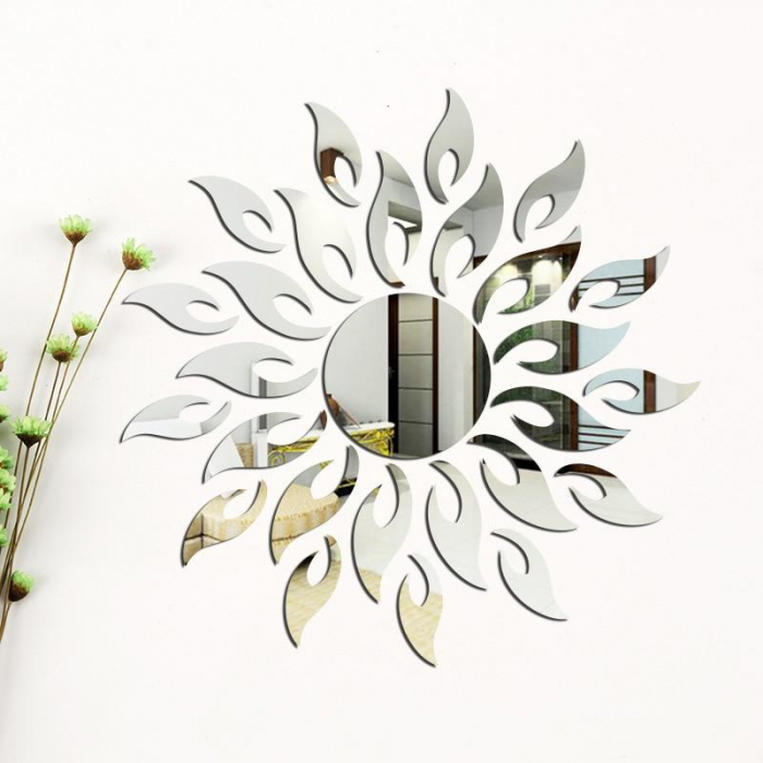 Set 27 oglinzi acrilice decorative Luxer, Model Soare cu 26 raze, Auriu, Argintiu, Negru 50x50 cm oglinda perete hol dedeman jysk mare ikea rotunda dormitor decorativa emag ieftina pentru living autoadeziva de lipit rezistenta la socuri din acril luxer [7]