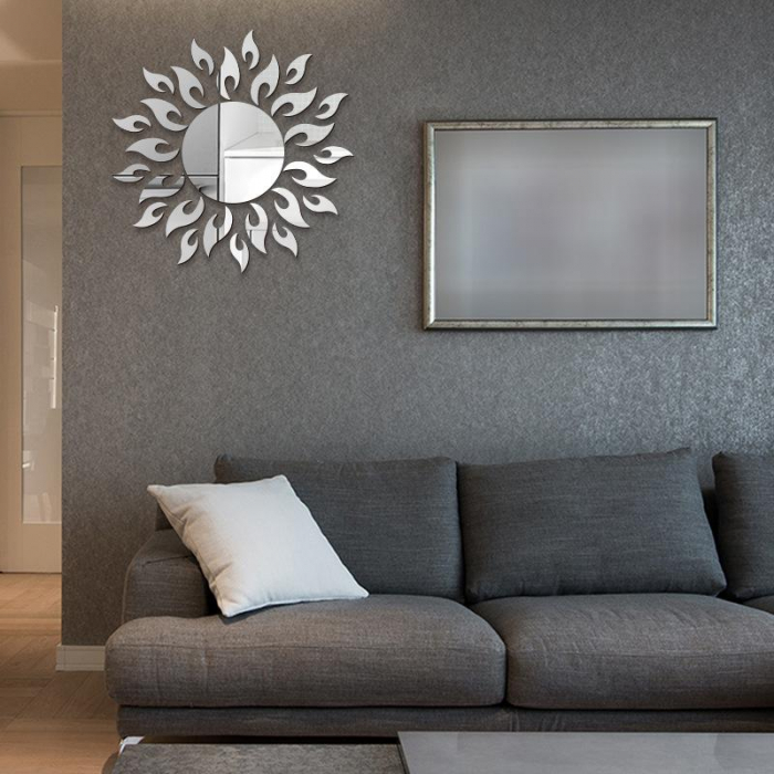 Set 27 oglinzi acrilice decorative Luxer, Model Soare cu 26 raze, Auriu, Argintiu, Negru 50x50 cm oglinda perete hol dedeman jysk mare ikea rotunda dormitor decorativa emag ieftina pentru living autoadeziva de lipit rezistenta la socuri din acril luxer [5]