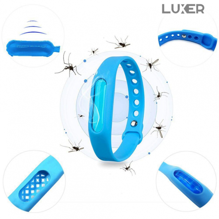 Set Bratari Din Silicon Anti-Tantari/Insecte, Efect Repelent pana la 720h, 100% Natural, Luxer, bratara anti tantari capuse din uleiuri esentiale citronella bebe tei farmacia tei catena pentru bebelusi copii adulti ieftine luxer [9]