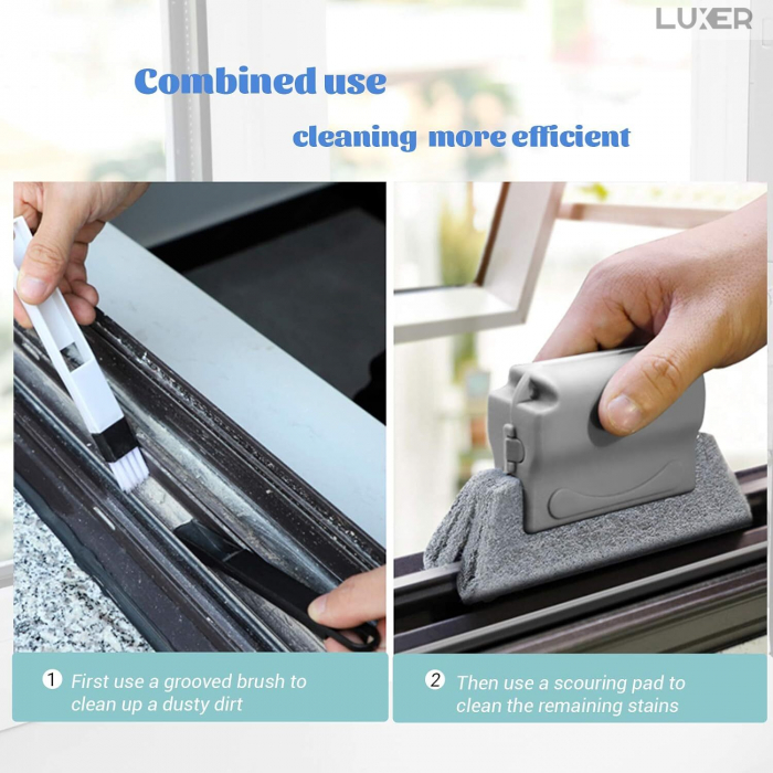 Set 3 Lavete cu Maner + 2 Perii + 2 Mini-Farase Pentru Curatare Tamplarie PVC, Geamuri Termopan, Jaluzele, Grile de Ventilatie Si Alte Locuri Greu Accesibile, Luxer, kit curatare locuri greu accesibile hornbach emag jysk leroy pepco ieftin luxer [2]