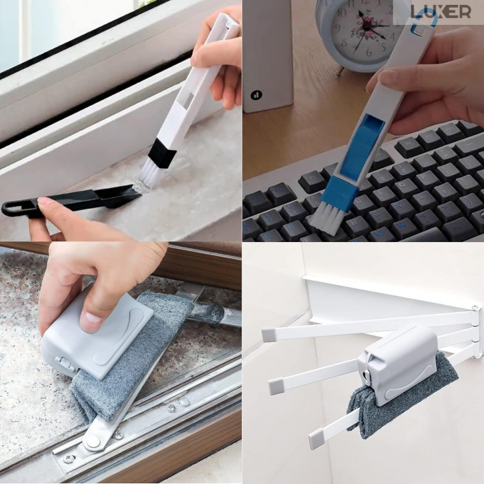 Set 3 Lavete cu Maner + 2 Perii + 2 Mini-Farase Pentru Curatare Tamplarie PVC, Geamuri Termopan, Jaluzele, Grile de Ventilatie Si Alte Locuri Greu Accesibile, Luxer, kit curatare locuri greu accesibile hornbach emag jysk leroy pepco ieftin luxer [3]