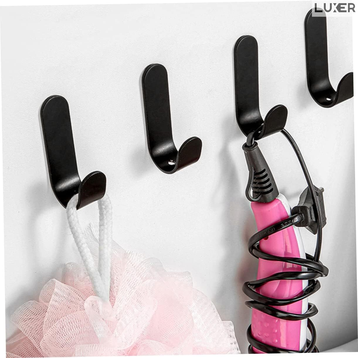 Set 3 Suporti Autoadezivi Rezistenti pentru Perete, Tip Carlig, pentru Agatare Propsop/Haine/Chei, Universal, Rezistenti la Umezeala, Lungime 7cm, Metal, Black, Luxer [4]