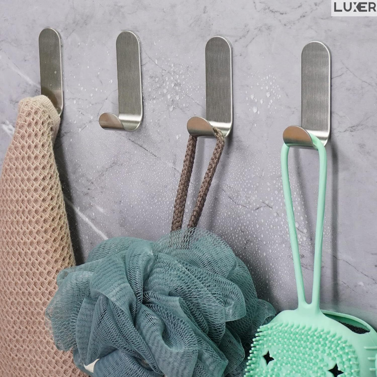 Set 3 Suporti Autoadezivi Rezistenti pentru Perete, Tip Carlig, pentru Agatare Propsop/Haine/Chei, Universal, Rezistenti la Umezeala, Lungime 7cm, Metal, Silver, Luxer [8]