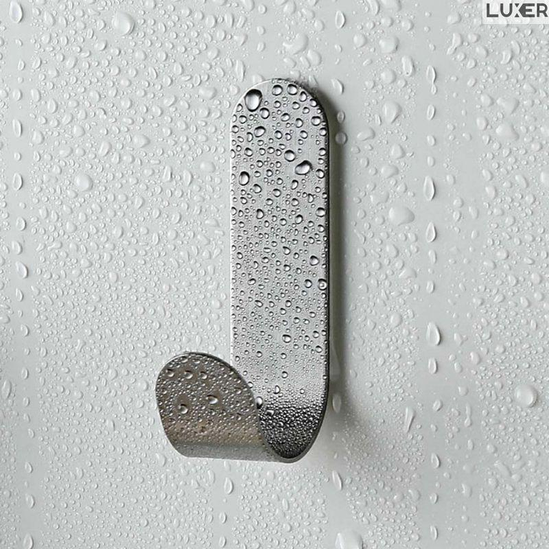 Set 3 Suporti Autoadezivi Rezistenti pentru Perete, Tip Carlig, pentru Agatare Propsop/Haine/Chei, Universal, Rezistenti la Umezeala, Lungime 7cm, Metal, Silver, Luxer [4]