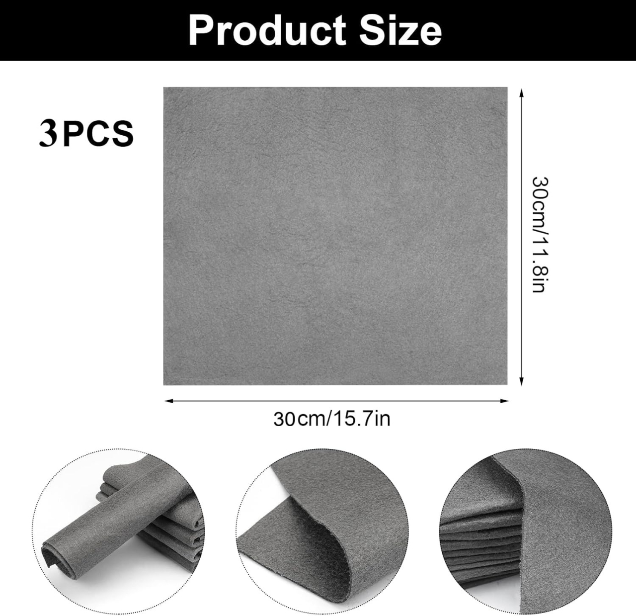 Set 3 lavete din microfibră Luxer 30x30 cm, gri, fără scame și ultra-absorbante, ideale pentru curățarea suprafețelor din sticlă, inox și auto. [8]