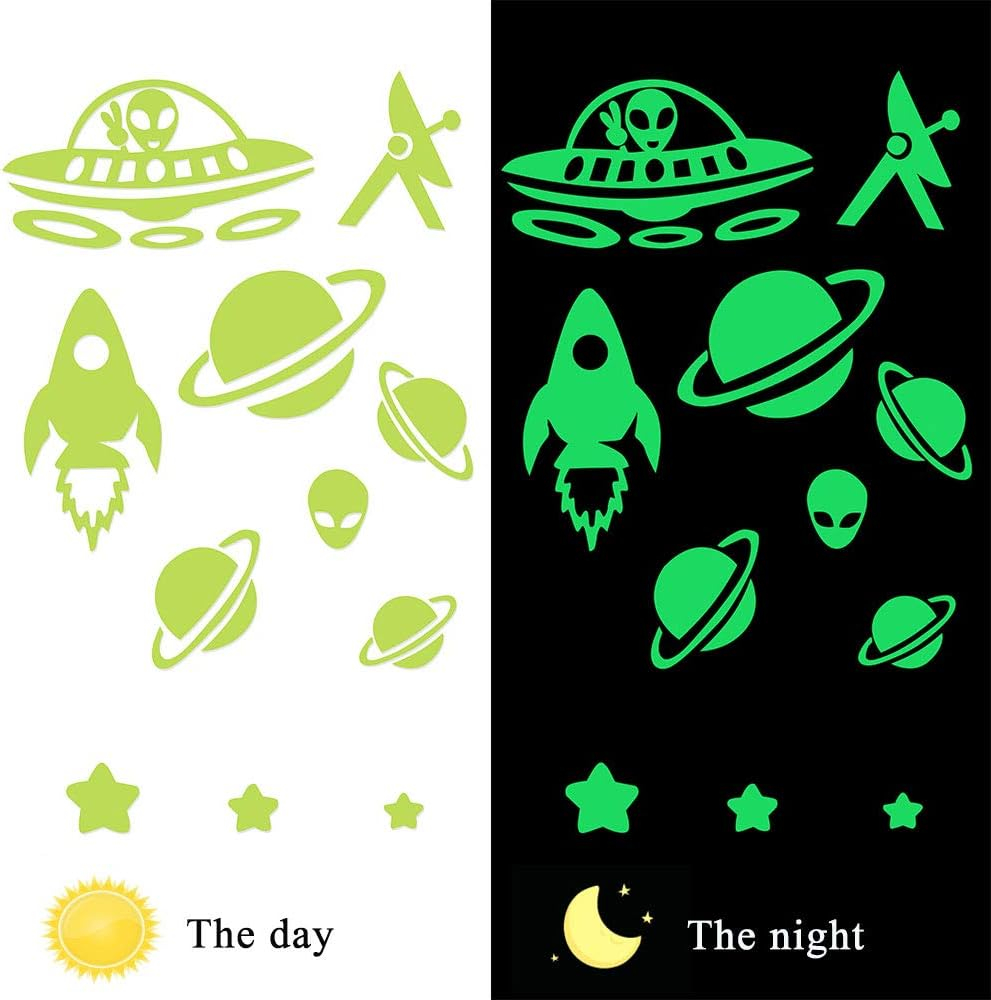 Set 304 Stickere Autoadezive Copii Fosforescente pentru Perete/Mobila/Tavan, Model Interstelar cu Astronauti, Rachete, Norisori si Semilune, Luxer [3]
