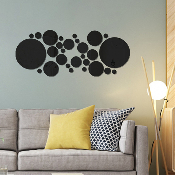 Set 31 oglinzi acrilice decorative Luxer, Oglinda Decorativa Perete/Mobila pentru Hol Living Baie, Model Buline, Autocolant, 5 Dimensiuni, Argintiu/Negru, oglinzi decorative pentru perete rotunde model bulina pentrun hol living ieftine din acril rezistente ikea jumbo hornbach luxer [25]