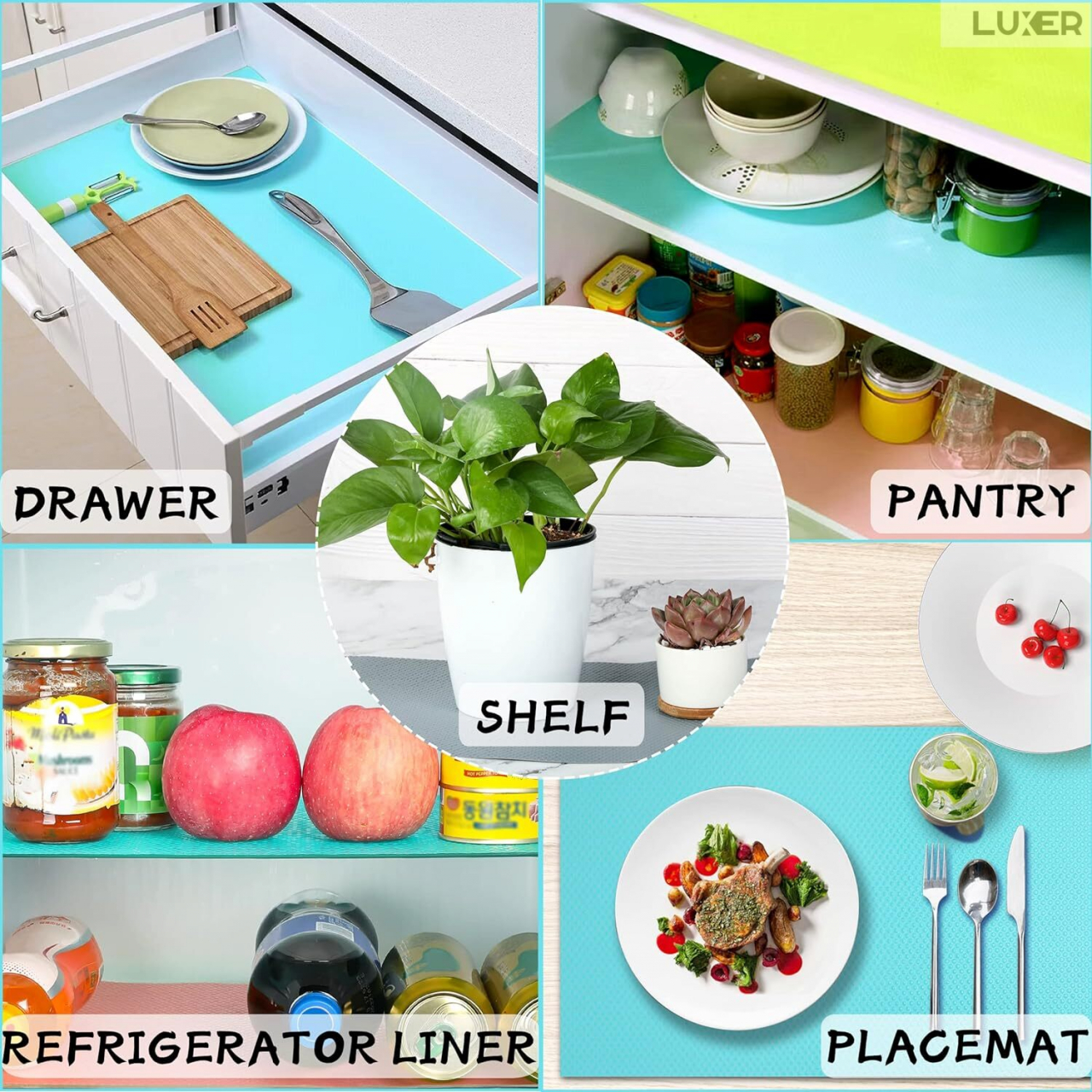 Set 4 Covorase Antiderapante Pentru Protectie Rafturi Frigider sau Sertare, Anti-Mucegai, Table Placemats, Material Impermeabil, Dimensiuni 45x29 cm, Albastru, Luxer, Folie Protectie Rafturi Dulap, Antibacteriene, Covoras Pentru Pastrarea Prospetimii, Covoras Frigider [8]