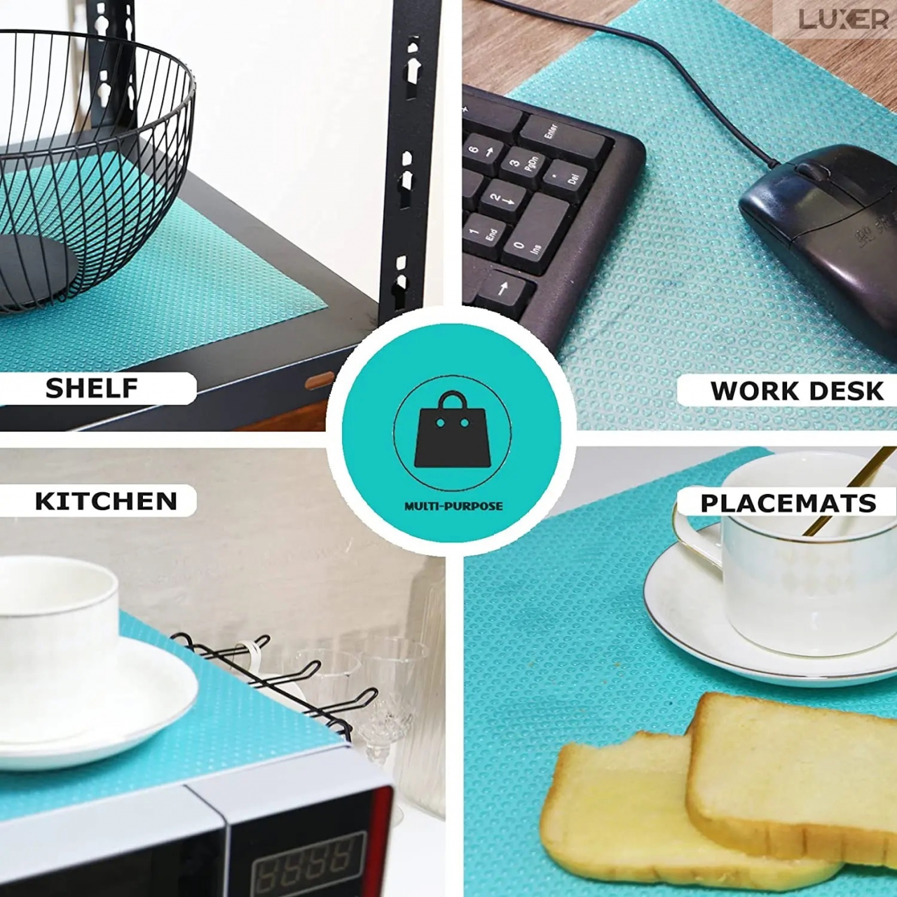 Set 4 Covorase Antiderapante Pentru Protectie Rafturi Frigider sau Sertare, Anti-Mucegai, Table Placemats, Material Impermeabil, Dimensiuni 45x29 cm, Albastru, Luxer, Folie Protectie Rafturi Dulap, Antibacteriene, Covoras Pentru Pastrarea Prospetimii, Covoras Frigider [7]