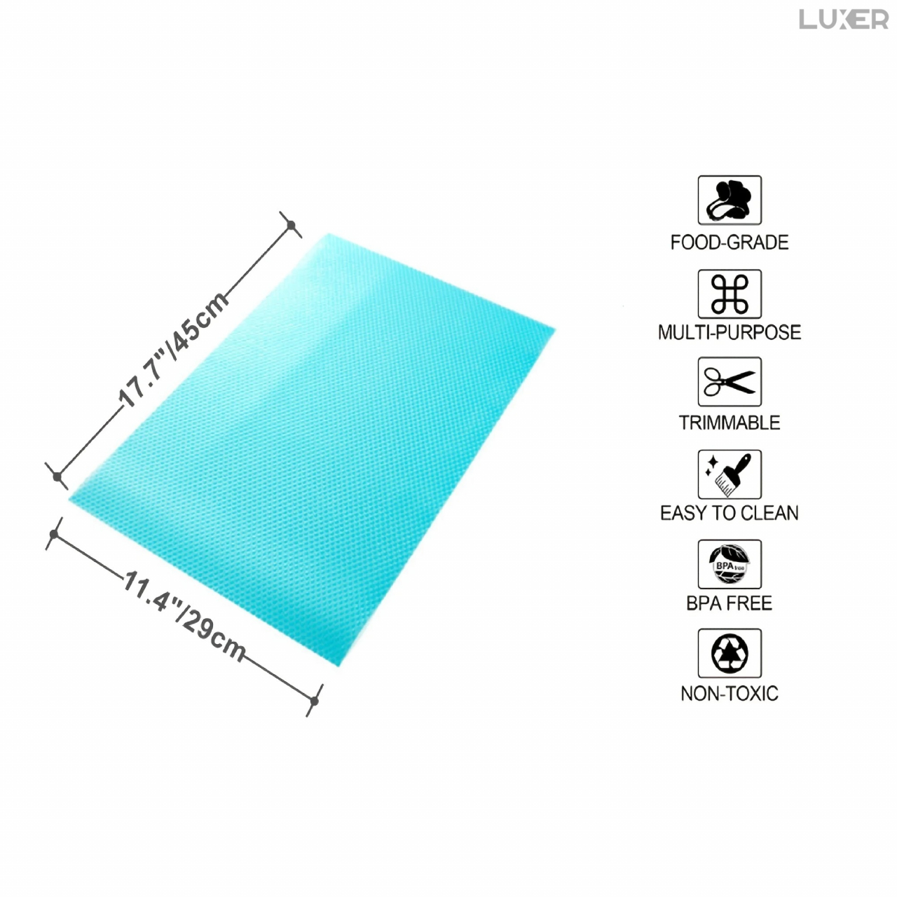 Set 4 Covorase Antiderapante Pentru Protectie Rafturi Frigider sau Sertare, Anti-Mucegai, Table Placemats, Material Impermeabil, Dimensiuni 45x29 cm, Albastru, Luxer, Folie Protectie Rafturi Dulap, Antibacteriene, Covoras Pentru Pastrarea Prospetimii, Covoras Frigider [12]
