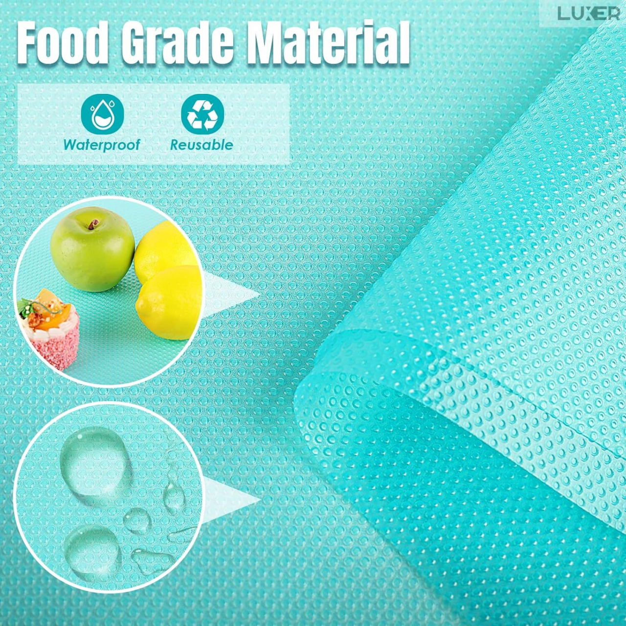 Set 4 Covorase Antiderapante Pentru Protectie Rafturi Frigider sau Sertare, Anti-Mucegai, Table Placemats, Material Impermeabil, Dimensiuni 45x29 cm, Albastru, Luxer, Folie Protectie Rafturi Dulap, Antibacteriene, Covoras Pentru Pastrarea Prospetimii, Covoras Frigider [6]