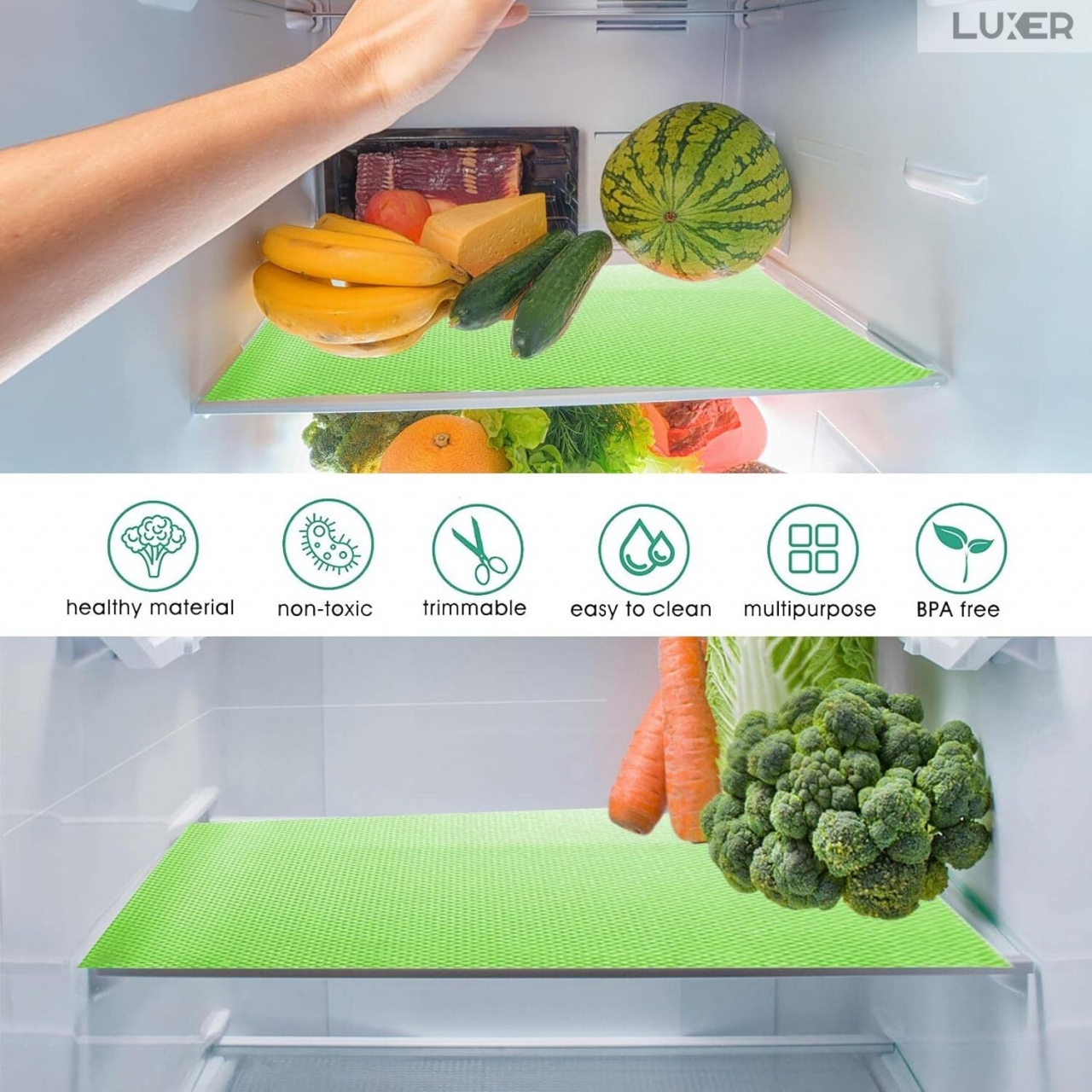 Set 4 Covorase Antiderapante Pentru Protectie Rafturi Frigider sau Sertare, Anti-Mucegai, Table Placemats, Material Impermeabil, Dimensiuni 45x29 cm, Verde, Luxer, Folie Protectie Rafturi Dulap, Antibacteriene, Covoras Pentru Pastrarea Prospetimii, Covoras Frigider [8]
