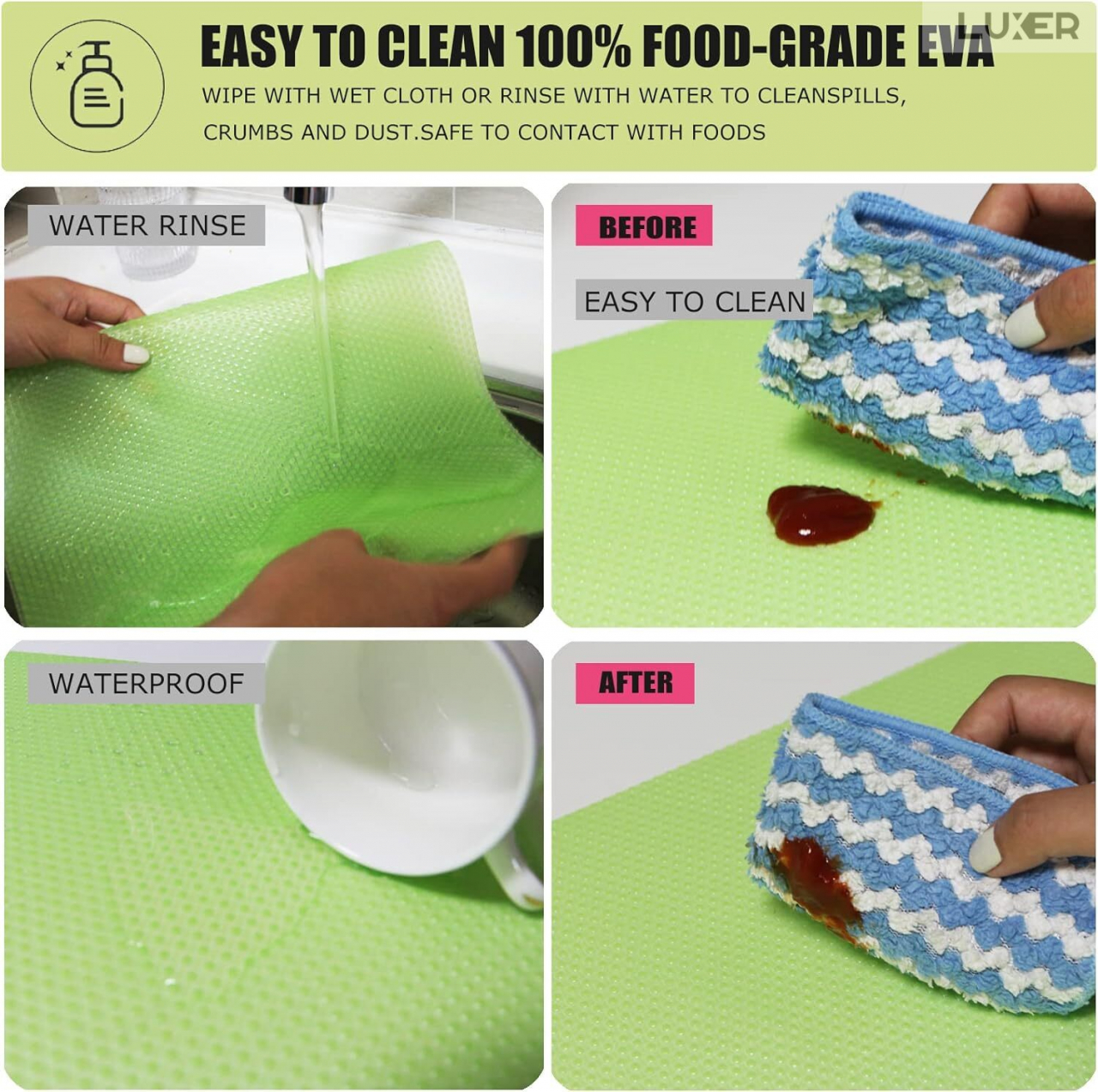 Set 4 Covorase Antiderapante Pentru Protectie Rafturi Frigider sau Sertare, Anti-Mucegai, Table Placemats, Material Impermeabil, Dimensiuni 45x29 cm, Verde, Luxer, Folie Protectie Rafturi Dulap, Antibacteriene, Covoras Pentru Pastrarea Prospetimii, Covoras Frigider [6]