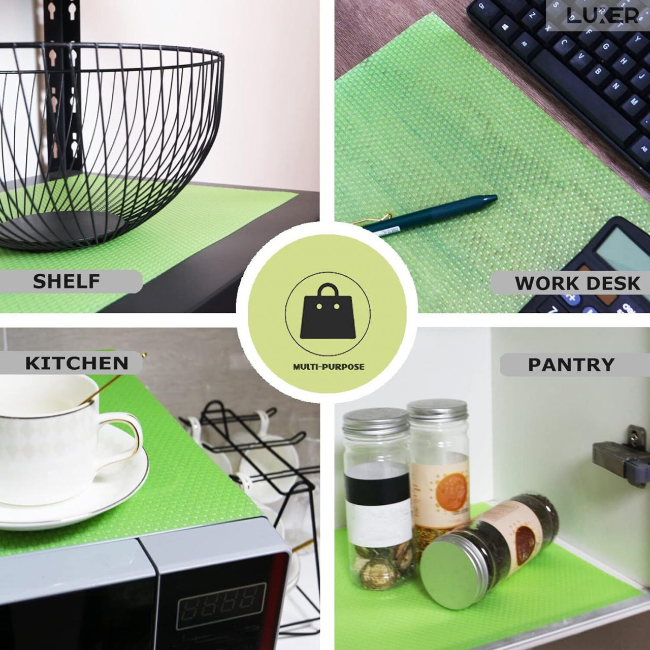 Set 4 Covorase Antiderapante Pentru Protectie Rafturi Frigider sau Sertare, Anti-Mucegai, Table Placemats, Material Impermeabil, Dimensiuni 45x29 cm, Verde, Luxer, Folie Protectie Rafturi Dulap, Antibacteriene, Covoras Pentru Pastrarea Prospetimii, Covoras Frigider [9]