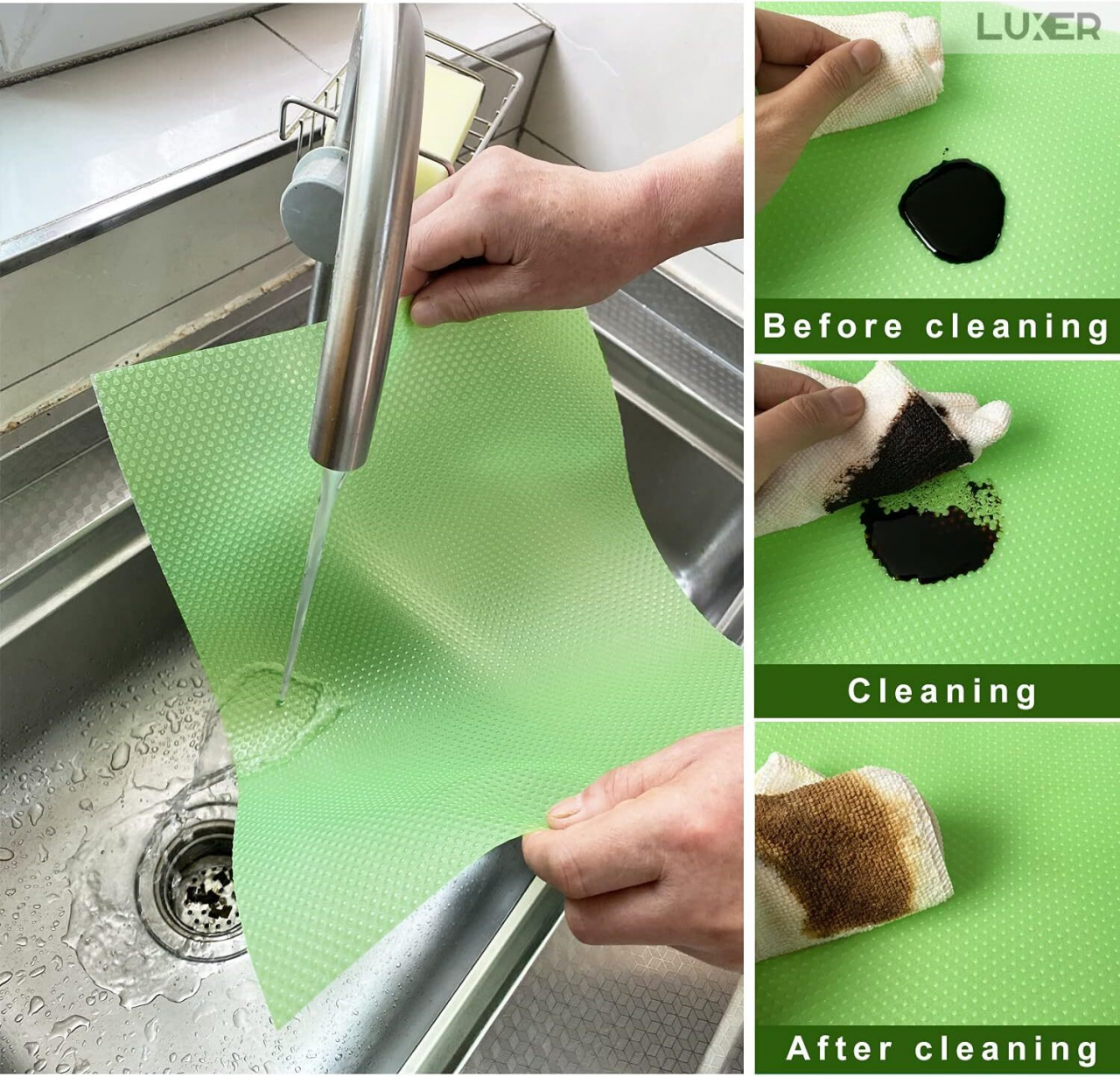 Set 4 Covorase Antiderapante Pentru Protectie Rafturi Frigider sau Sertare, Anti-Mucegai, Table Placemats, Material Impermeabil, Dimensiuni 45x29 cm, Verde, Luxer, Folie Protectie Rafturi Dulap, Antibacteriene, Covoras Pentru Pastrarea Prospetimii, Covoras Frigider [2]