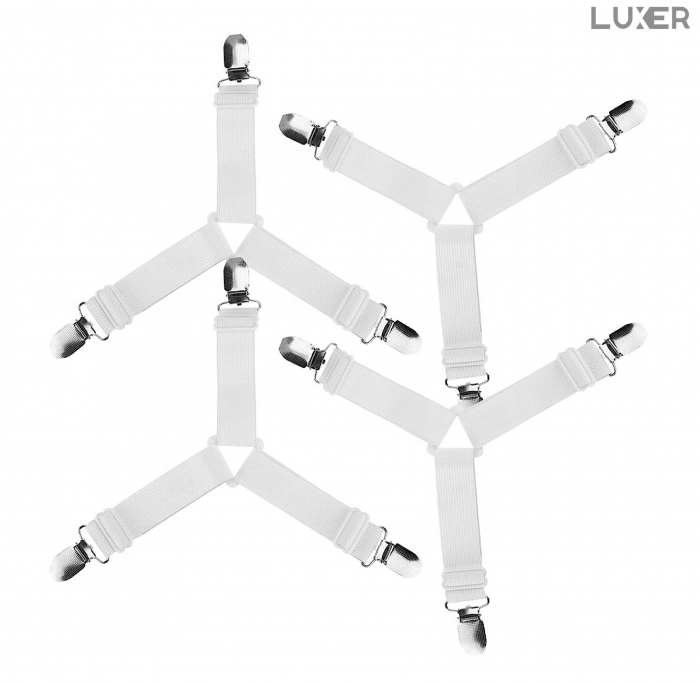 Set 4 Curele/Bretele cu Clesti Metalici Ajustabile Pentru Fixarea Cearceafului/Lenjeriei de Pat, Albe, Luxer, fixare asternuturi cearceaf canapea/pat jysk leroy merlin dedeman hornbach emag ieftine [6]