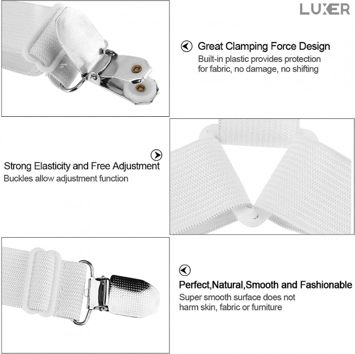 Set 4 Curele/Bretele cu Clesti Metalici Ajustabile Pentru Fixarea Cearceafului/Lenjeriei de Pat, Albe, Luxer, fixare asternuturi cearceaf canapea/pat jysk leroy merlin dedeman hornbach emag ieftine [12]