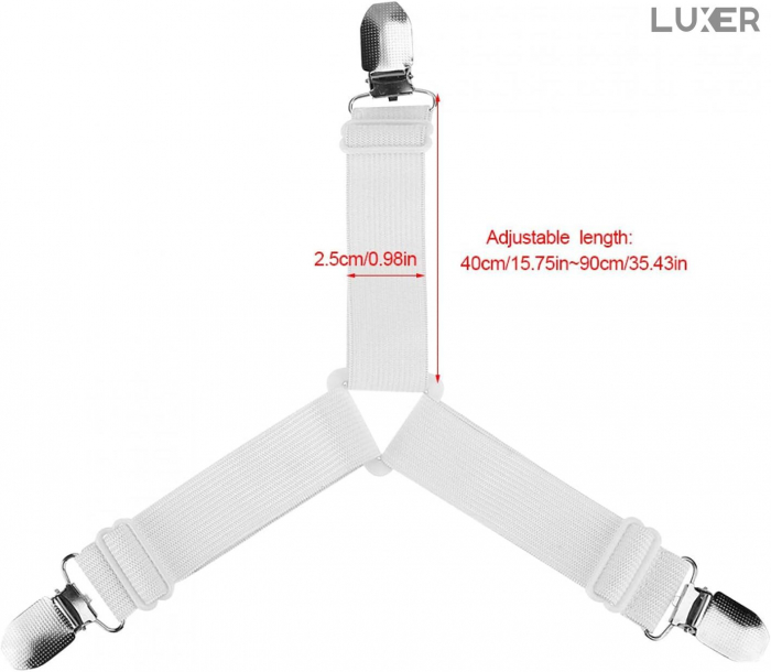 Set 4 Curele/Bretele cu Clesti Metalici Ajustabile Pentru Fixarea Cearceafului/Lenjeriei de Pat, Albe, Luxer, fixare asternuturi cearceaf canapea/pat jysk leroy merlin dedeman hornbach emag ieftine [13]