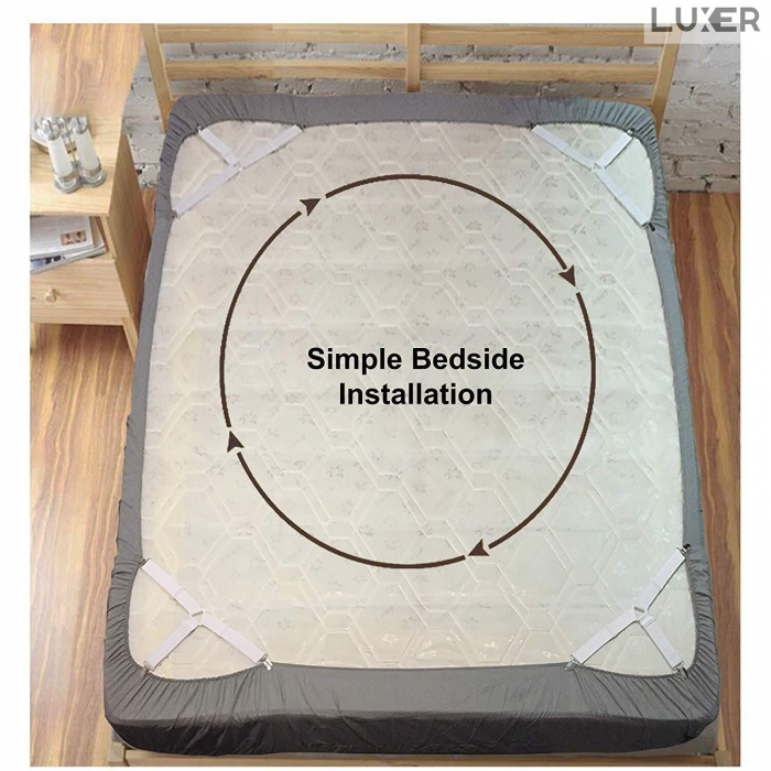 Set 4 Curele/Bretele cu Clesti Metalici Ajustabile Pentru Fixarea Cearceafului/Lenjeriei de Pat, Albe, Luxer, fixare asternuturi cearceaf canapea/pat jysk leroy merlin dedeman hornbach emag ieftine [4]
