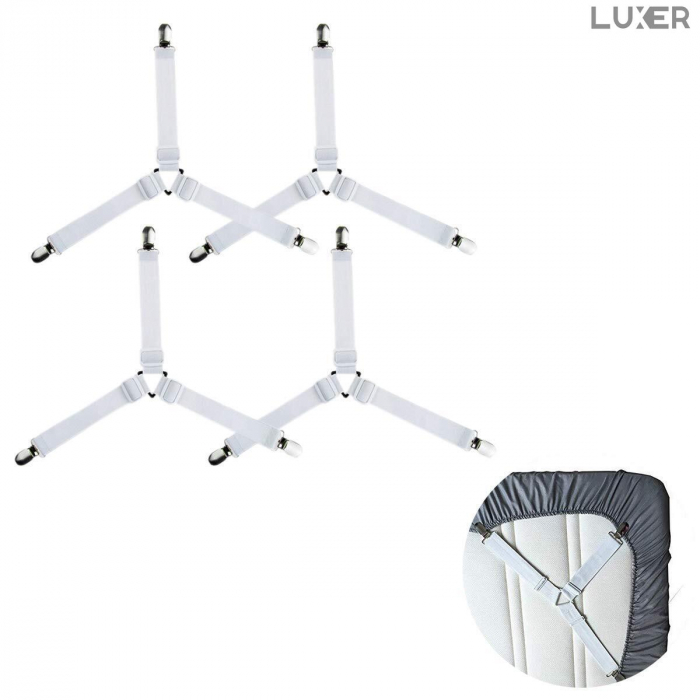 Set 4 Curele/Bretele cu Clesti Metalici Ajustabile Pentru Fixarea Cearceafului/Lenjeriei de Pat, Albe, Luxer, fixare asternuturi cearceaf canapea/pat jysk leroy merlin dedeman hornbach emag ieftine [8]