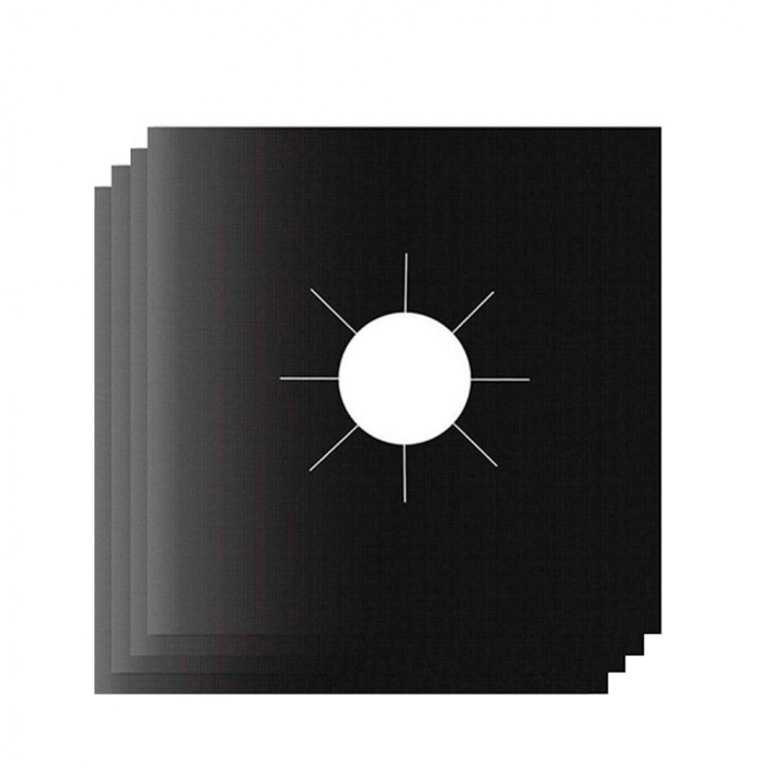 Set 4 folii cu Teflon pentru Protectie Plita sau Aragaz Luxer, Lavabile si Reutilizabile, Negru, 27x27 cm, folie protectie aragaz plita dedeman reutilizabila altex carrefour din teflon auchan ropack inductie perete aragaz ieftin emag altex luxer [2]