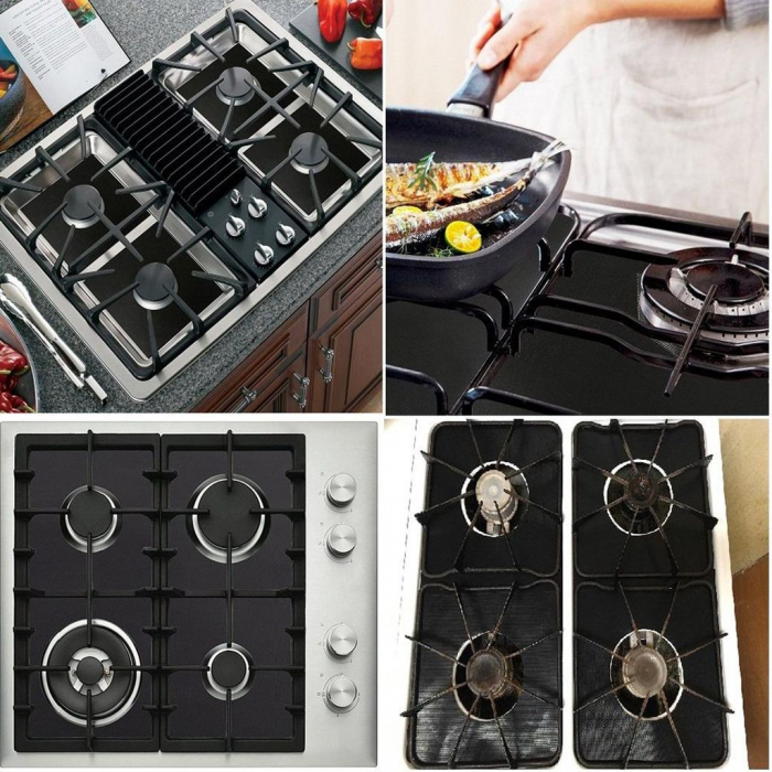 Set 4 folii cu Teflon pentru Protectie Plita sau Aragaz Luxer, Lavabile si Reutilizabile, Negru, 27x27 cm, folie protectie aragaz plita dedeman reutilizabila altex carrefour din teflon auchan ropack inductie perete aragaz ieftin emag altex luxer [4]