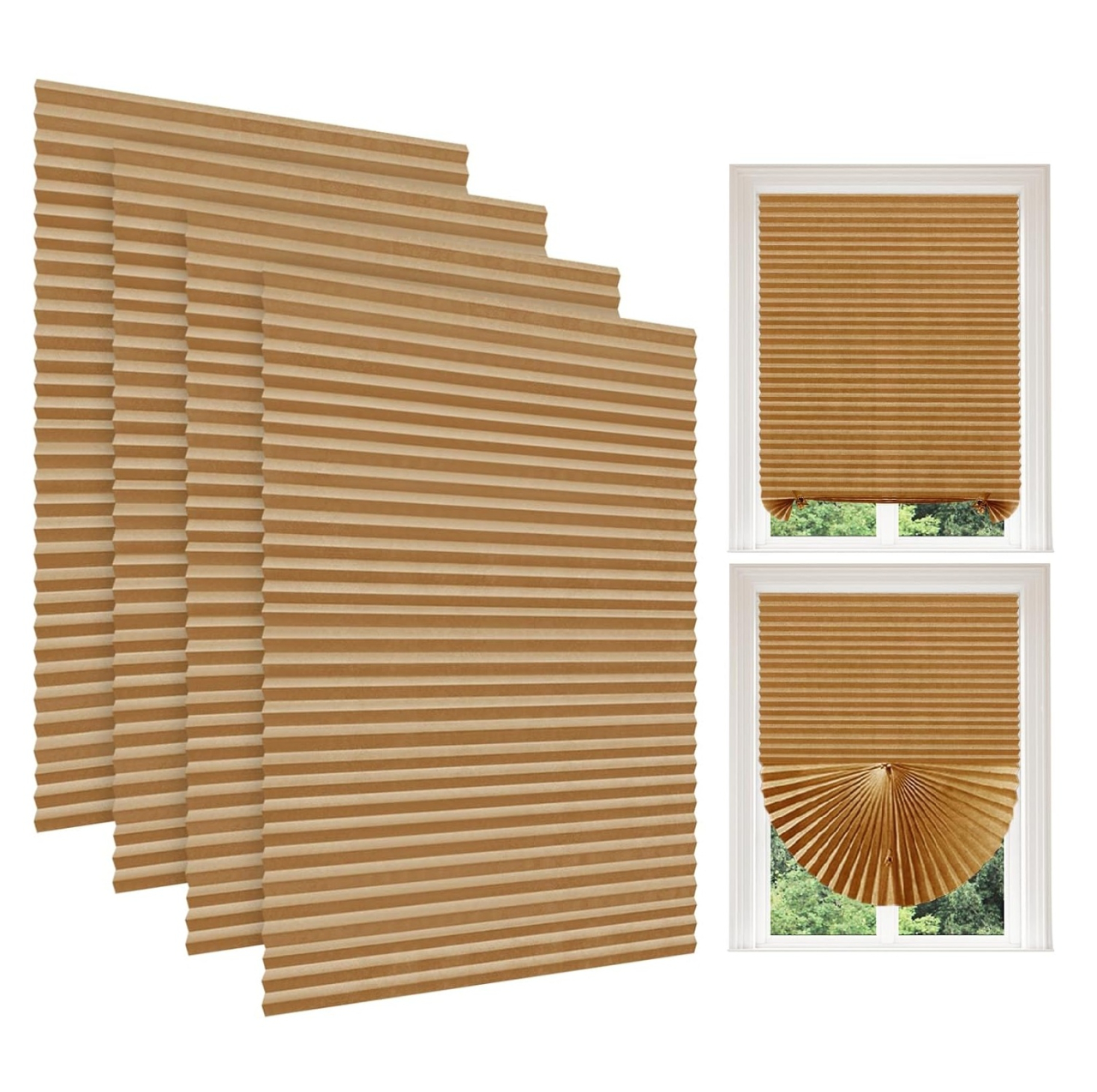 Set 4 Jaluzele Plisate cu Sistem de Prindere Autoadeziv Luxer, Dimensiuni 90x180 cm, Nude, jaluzele geamuri mansarda rulou dedeman velux leroy merlin pentru ferestre interior hornbach ieftine luxer [1]