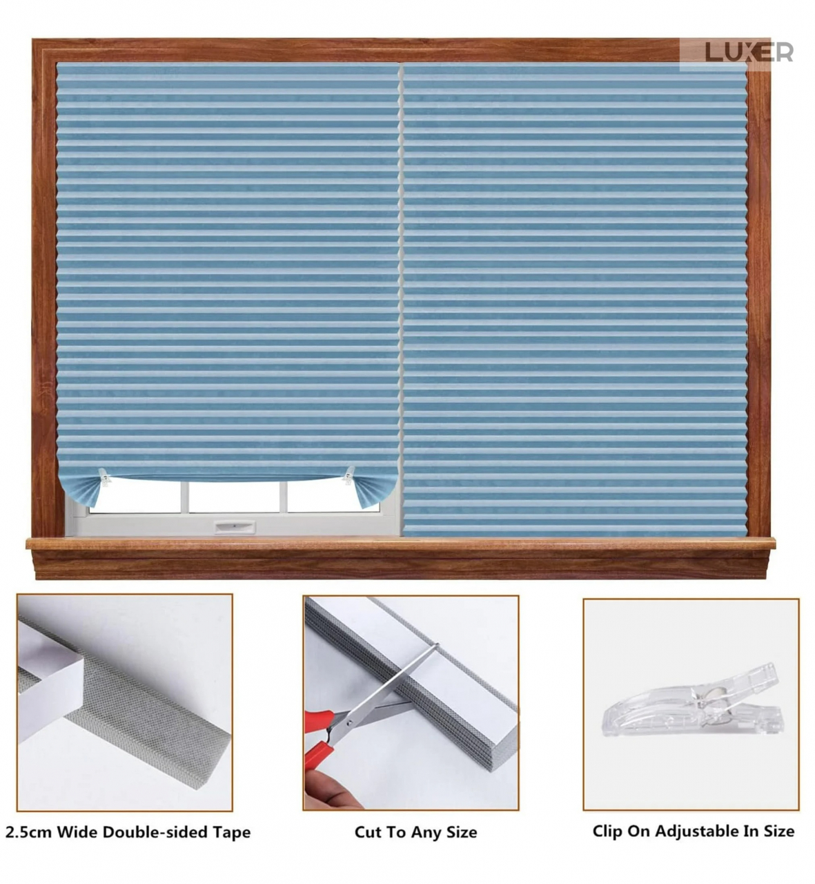 Set 4 Jaluzele Plisate cu Sistem de Prindere Autoadeziv Luxer, Dimensiuni 150X60 cm, Albastru, jaluzele geamuri mansarda rulou dedeman velux leroy merlin pentru ferestre interior hornbach ieftine luxer [12]