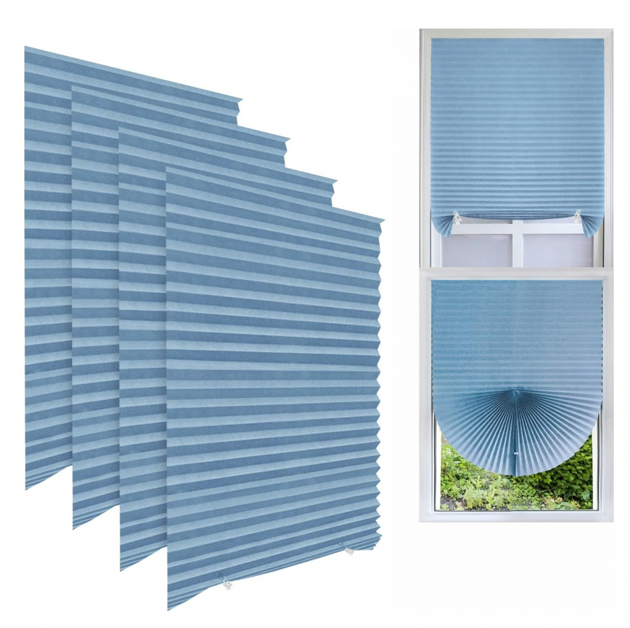 Set 4 Jaluzele Plisate cu Sistem de Prindere Autoadeziv Luxer, Dimensiuni 150X60 cm, Albastru, jaluzele geamuri mansarda rulou dedeman velux leroy merlin pentru ferestre interior hornbach ieftine luxer [1]