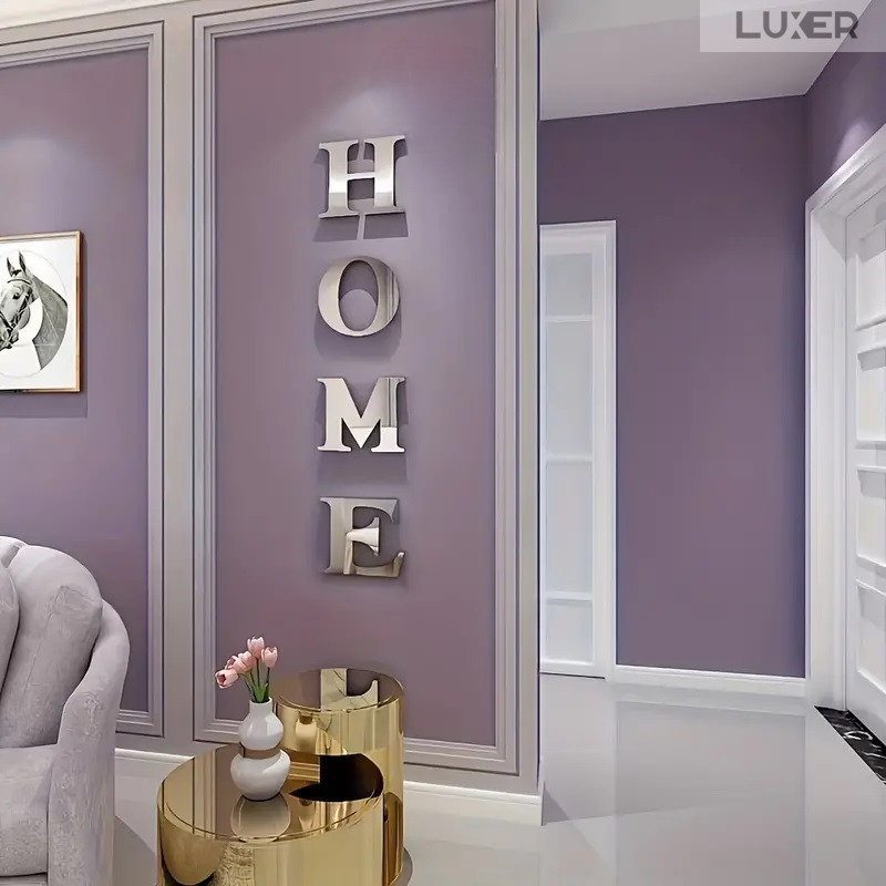 Set 4 Oglinzi Litere Autoadezive Luxer, Model HOME,  Oglinda Decorativa Perete/Mobila pentru Hol Living Baie, Dimensiuni 20x22 cm, Silver [9]