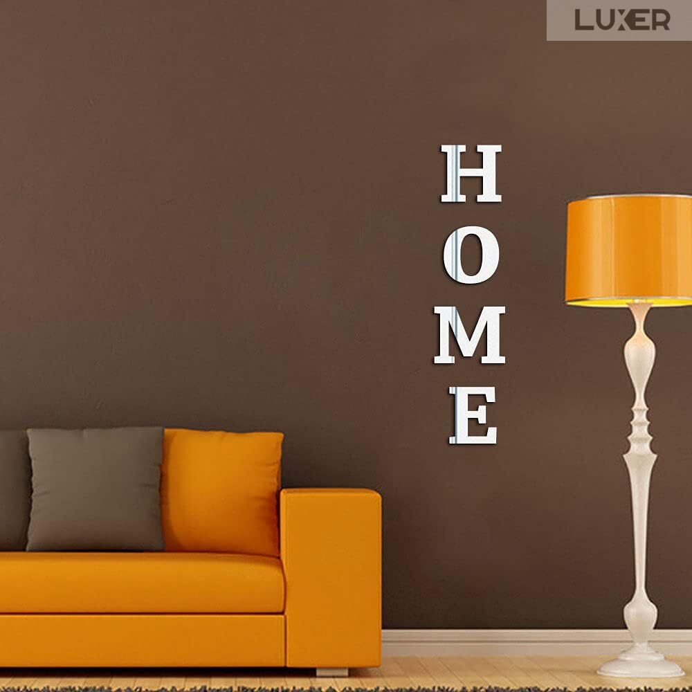 Set 4 Oglinzi Litere Autoadezive Luxer, Model HOME,  Oglinda Decorativa Perete/Mobila pentru Hol Living Baie, Dimensiuni 20x22 cm, Silver [4]