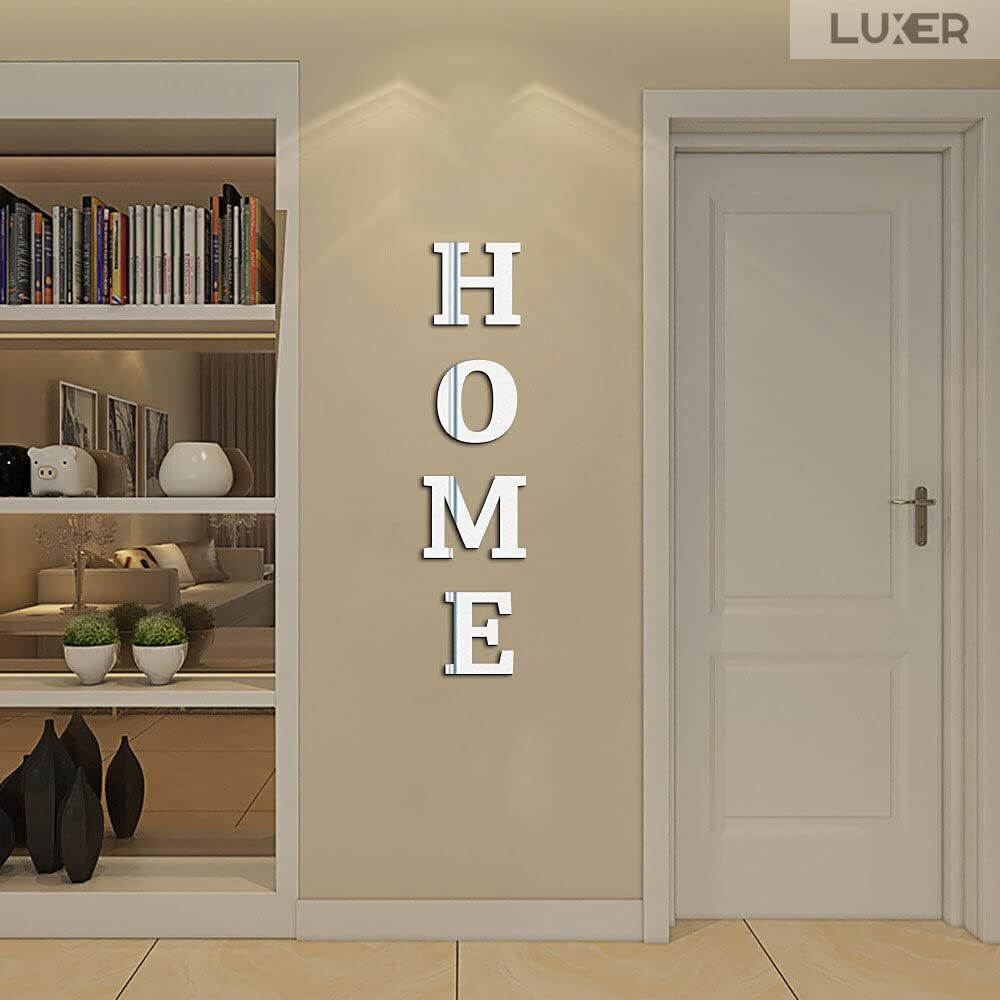 Set 4 Oglinzi Litere Autoadezive Luxer, Model HOME,  Oglinda Decorativa Perete/Mobila pentru Hol Living Baie, Dimensiuni 20x22 cm, Silver [3]