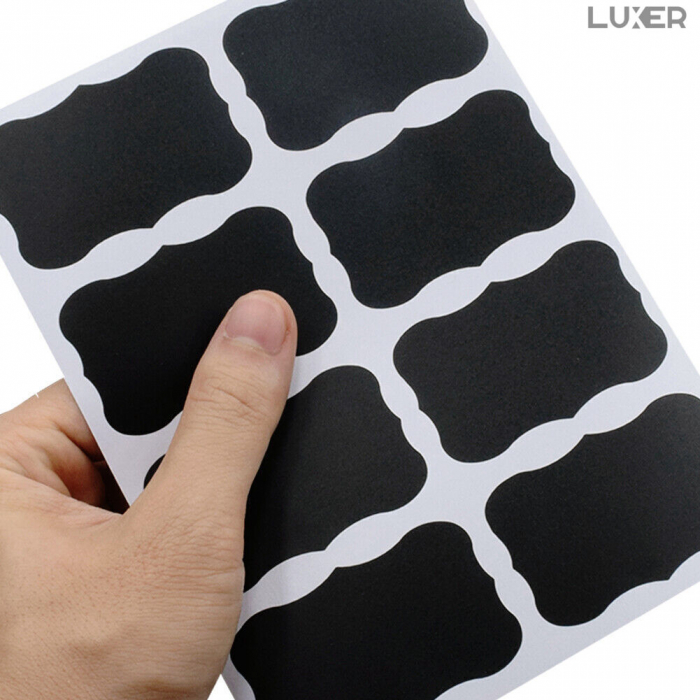 Set 40 Etichete Autoadezive Negre + 1 Marker cu Vopsea Alba, 5 Folii, 16x12 cm, Luxer, etichete vintage borcane miere, pentru condimente, dulceata, zacusca, bibliorafturi, marturii, botez autocolante ieftine dedeman emag luxer [7]