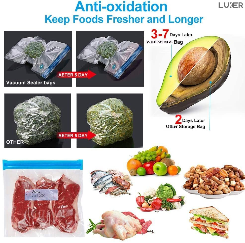 Set 5 Pungi Alimentare pentru Vidat, Reutilizabile de pana la 100 de ori, Vidare Manuala cu Pompa si Clema, Non-Toxice, Anti-Miros, BPA Free, Eco Friendly, pentru Fructe, Legume si Alimente, Luxer, [3]